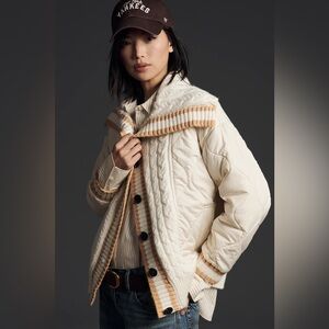 Anthropologie Avec Les Files Bomber Style Cream Quilted Puffer Jacket
